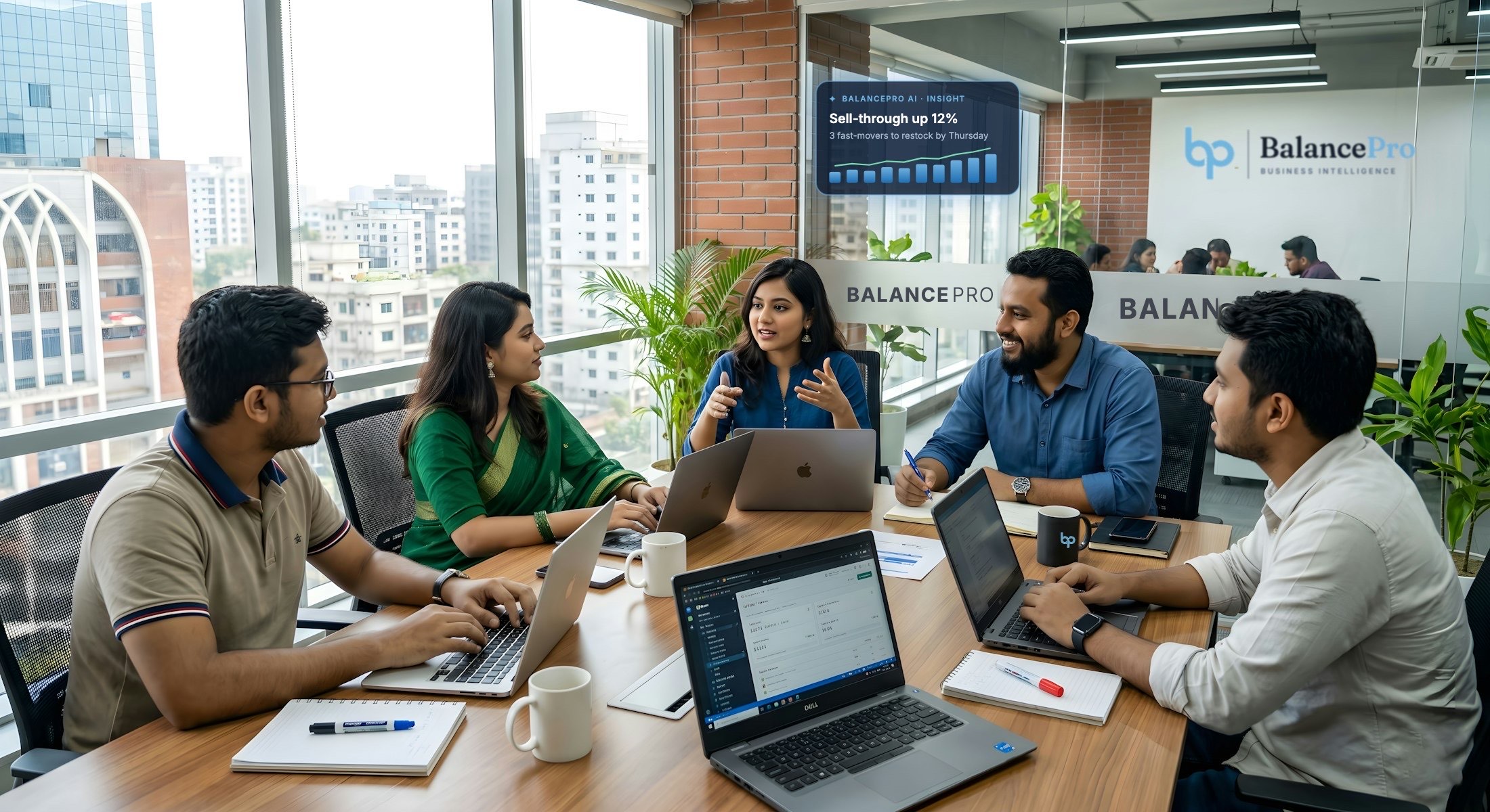 A BalancePro team working with AI-driven retail insights in a Mumbai office